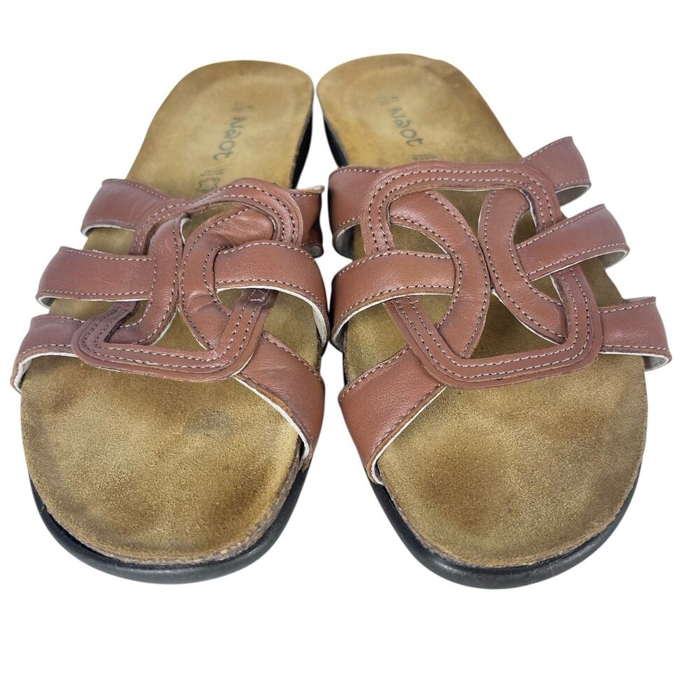 Naot Liv Brown Leather Comfort Slide Sandals Womens 10 EU 41 Made Israel Slip On